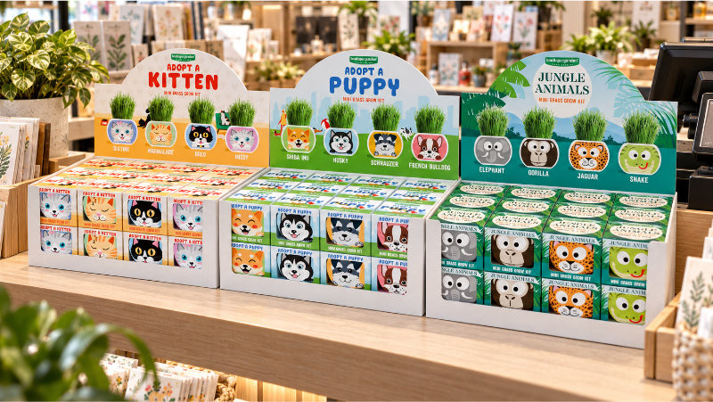 Ready-to-grow gift kits merchandised on an impulse aisle display